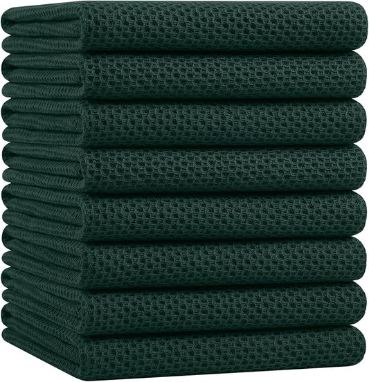 Homaxy 100% Cotton Oversized Waffle Weave Kitchen Dish Towels, Ultra Soft Absorbent Quick Drying Cleaning Towel, 20x28 Inches, 8-Pack, Blackish Green