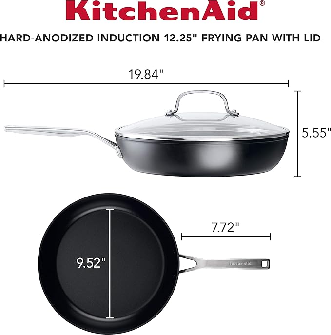 KitchenAid Hard-Anodized Induction Nonstick Frying Pan with Lid, 12.25-Inch, Matte Black