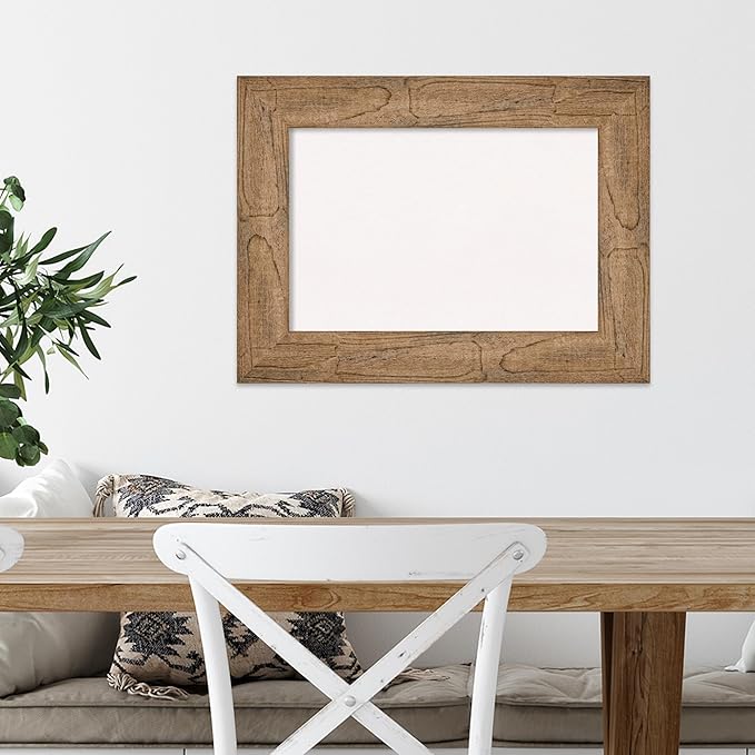 Amanti Art White Cork Board for Wall, 18x24 Vision Board with Brown Wood Frame, Small Corkboard Office Decor for Home Organization, Country Rustic Corkboard Pinboard to Display Items for Home