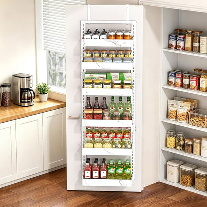 BUKFEN 6-Tier Over the Door Pantry Organizer, 2-in-1 Door Hanging or Wall Mounted Spice Rack, Heavy Duty Metal Storage Shelves with Adjustable Baskets for Kitchen Bathroom Closet, 1 Pack