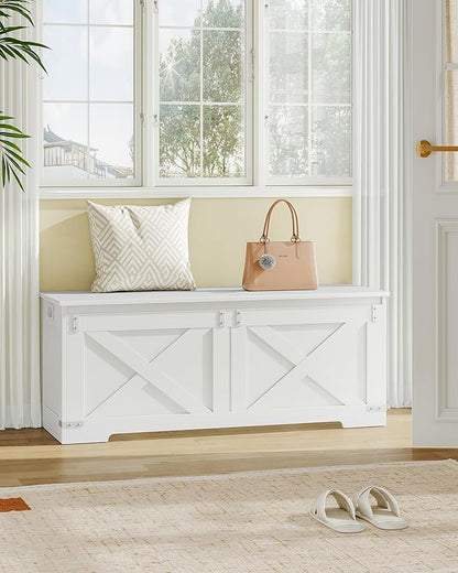 47.2" Storage Chest, Large Storage Trunk with 2 Hinges, Farmhouse Wooden Box Bench, Lift-Top Organizer Chest, Entryway Trunk for Bedroom, Living Room, White SB12103X