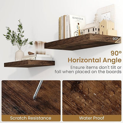 Fun Memories 40" W x 9.3" D Floating Shelves for Wall, Deep Long Floating Shelf for Home Bathroom, Bedroom, Living Room, Rustic Wood Wall Mounted Shelves for Books Decor, Rustic Brown