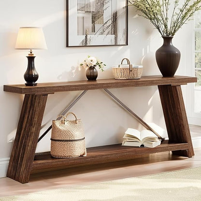 Tribesigns 70.9 Inches Extra Long Sofa Table Behind Couch, Industrial Entryway Console Table with Storage for Hallway, Entry, Living Room, Dark Walnut Brown