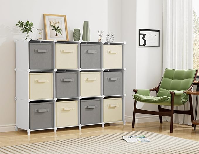 Closet Organizer, 12 Cube Closet Organizers and Storage, Portable Closet Shelves Clothing Storage, White
