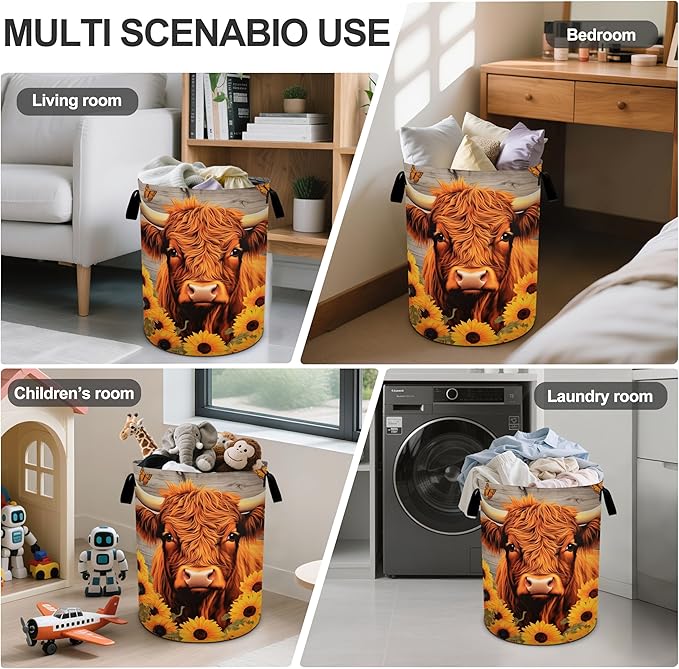 Highlandcow Sunflower Laundry Basket Laundry Hamper With Handles Collapsible Laundry Baskets Storage Basket For Room Bathroom Bedroom Decor