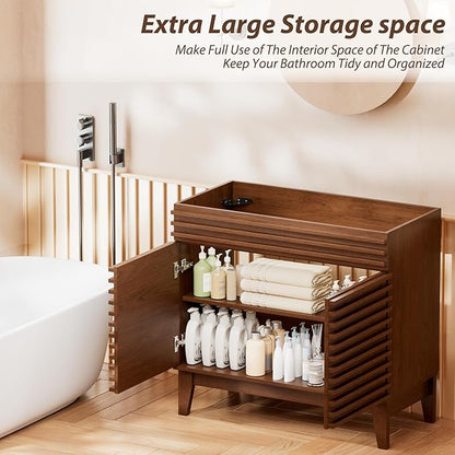 APRILSOUL 36" Bathroom Vanity, Mid-Century Bathroom Vanity Cabinet with 2 Soft Closing Doors, Freestanding Bathroom Cabinet, Particleboard Frame with Wood Grain Laminate, Walnut (Sink Not Included)
