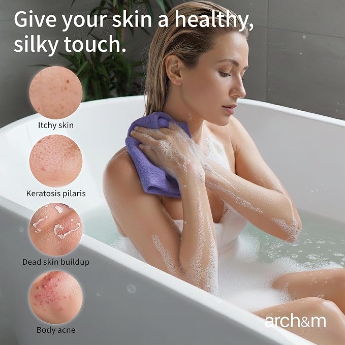 ARCH&M Exfoliating Towel, Japanese Washcloth 12 Pack | Back Scrubber for Shower, Exfoliating Washcloth, Korean Beauty Wash Cloth, Loofah Scrubber, Deep Exfoliation, Daily Use