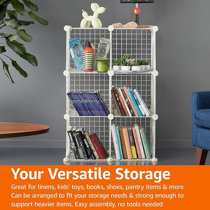 Amazon Basics Cube Wire Grid, 6-Cube, 12 x 12-Inches, White | Stackable, Storage Shelves