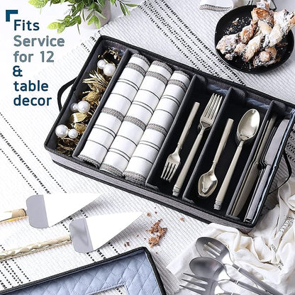 Flatware & Utensil Storage, Durable Silverware Storage Box with Padded Dividers, 5 Compartment Flatware Storage Case, Silverware Case with Handles and Removable Lid - Protects and Organizes Cutlery
