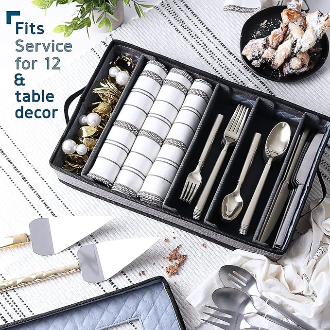 STORAGEBUD China Storage Containers Hard Shell, 8 Piece Flatware & Utensil with Mug Storage, Wine Glass 4 Dish Platter Case, Padded Dinnerware Containers, (sb-hds-09)