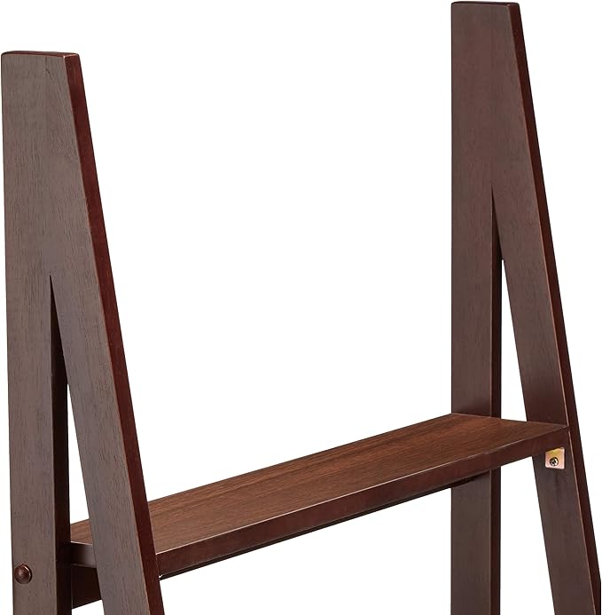 Amazon Basics 5-Tier Ladder Bookshelf Storage Organizer, Tall Bookcase for Small Space, Solid Rubberwood Frame, Modern Display Shelf, Espresso Finish, 14" D x 24.8" W x 70.1" H