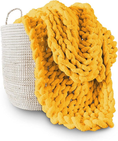 Adyrescia Chunky Knit Blanket Throw | 100% Hand Knit with Jumbo Chenille Yarn (60"x80", Harvest Yellow)