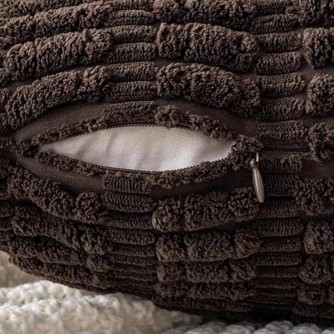 MIULEE Pack of 2 Corduroy Decorative Euro Sham Throw Pillow Covers 24x24 Inch Soft Boho Striped Pillow Covers Modern Farmhouse Home Decor for Sofa Living Room Couch Bed Dark Brown