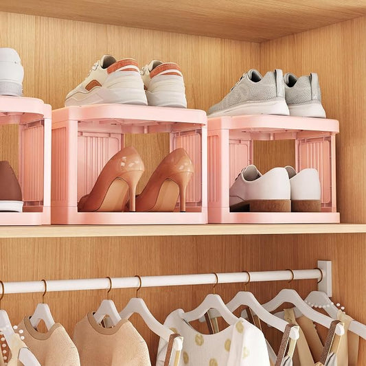 Kitstorack 10-Tier Vertical Plastic Shoe Rack, Freestanding Stackable Shoe Storage Organizer Cubes Shoe Shelf Tower or Small Closets and Tight Spaces, Pink