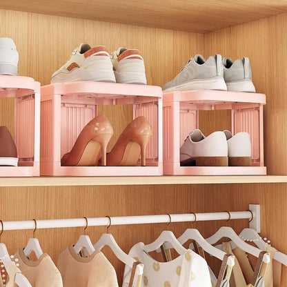 Kitstorack 8-Tier Vertical Plastic Shoe Rack, Freestanding Stackable Shoe Storage Organizer Cubes Shoe Shelf Tower or Small Closets and Tight Spaces, Pink