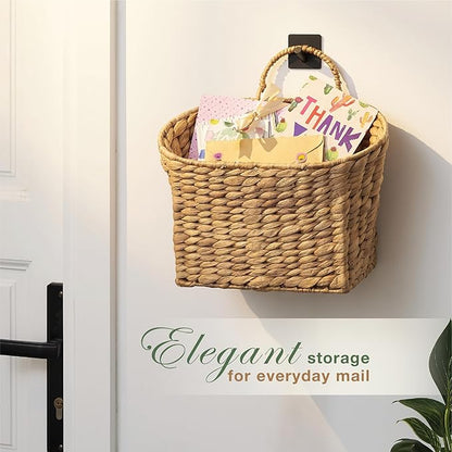 84ECO Set of 2 Wicker Hanging Baskets for Organizing, Front Door, Mail, Flowers - Woven Wall Baskets for Storage