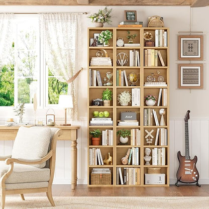 FOTOSOK 2 Pcs 71'' Tall Narrow Bookshelf, 8-Tier Media Tower Rack Set of 2, CD DVD Storage Cabinet with Adjustable Shelves, Tall Narrow Bookcase Skinny Display Bookshelf Slim Shelf, Natural