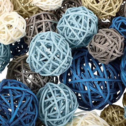Patelai 36 Pcs Wicker Rattan Balls Decorative Balls for Vase Centerpiece Bowls Orbs Filler for Home Decor,4 Sizes(Cute Color)