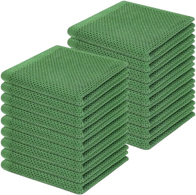 Homaxy 100% Cotton Waffle Weave Kitchen Dish Cloths, Ultra Soft Absorbent Quick Drying Dish Towels, 12 x 12 Inches, 18-Pack, Grass Green