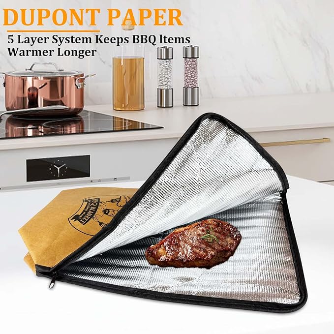 Valentines Day Gifts 21-Inch BBQ Blanket for Resting Meat - Insulated Brisket Bag for Smoker & Grill Accessories | 5-Layer Thermal Resting Bag for Super Bowl, Parties (Brown-with Paper)