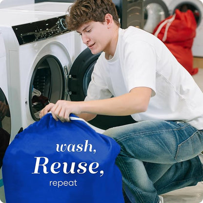 Nylon Laundry Bag - Locking Drawstring Closure and Machine Washable. These Bags will Fit a Laundry Basket or Hamper and Strong Enough to Carry up to Three Loads of Clothes. (Royal Blue)