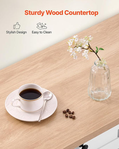 VEVOR Kitchen Island Cart with Storage, 60in Wide Mobile Kitchen Cart with Wheels, Drop Leaf, 2 Drawers, Trash Can Cabinet, Knife Holder, Spice Rack, and Towel Rack, Table for Dining Room, Pantry