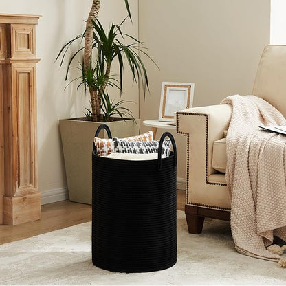 Cotton Rope Laundry Hamper by YOUDENOVA, 72L - Woven Collapsible Laundry Basket - Clothes Storage Basket for Blankets, Laundry Room Organizing, Bedroom Storage, Clothes Hamper – Black