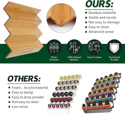 MinBoo Bamboo 2-Piece Step-Shaped K-Cup Holder Drawer or Countertop Organizer for Coffee Station - Holds 30 Coffee Pods