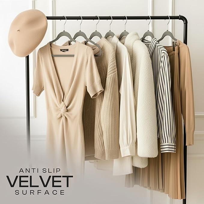 Utopia Home Velvet Hangers 50 Pack - Non-Slip Suit Hangers with 360 Degree Rotatable Hook - for Pants, Coats, Shirts & More (Grey)