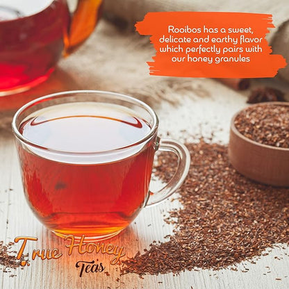 True Honey Rooibos Tea Bags - Honey Crystals Blended in Every Sachet - Decaf Red Rooibos Tea - All Natural Organic Herbal Caffeine Free Tea Bag 24 Count