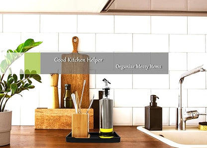 Small Black Mini Tray (8 inch x 4 inch) for Kitchen Counter, Bathroom for Vanity Items, Coffee Accessory, Bar, Serving Seasoning, Salt and Pepper, Soap, Perfume or Display Use.