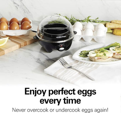 Hamilton Beach 3-in-1 Electric Egg Cooker for Hard Boiled Eggs, Poacher Eggs, Omelet Maker & Vegetable Steamer, Holds 7, Black (25507) (Pack of 2)