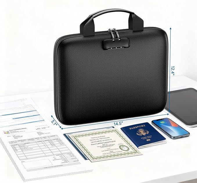 Binder Folders Organizer with 20 Pack Heavyweight Plastic Pockets,Fireproof File Folder Box with Lock,Zipper Binder Bag for Important Documents,Letter Size