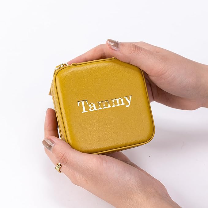 Angelina's Palace Personalized Jewelry Case with Name Engraved,Custom Leather Travel Jewelry Organizer Box for Rings,Earrings,Necklaces,Birthday Bridesmaid Gift For Women
