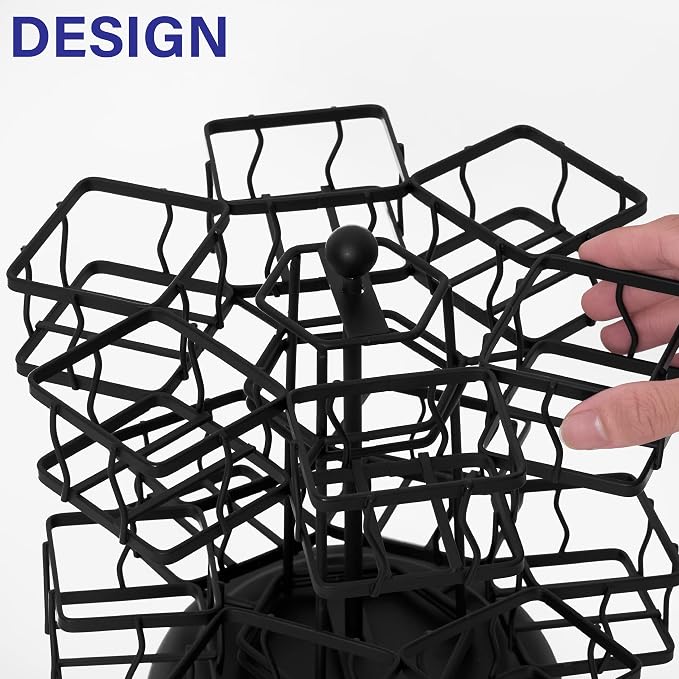 NHZ Tea Bag Organizer - Spinning Carousel Holder With 12 Compartments, Up to 140 Tea Bags Storage, Black Powder Coated Stainless Steel