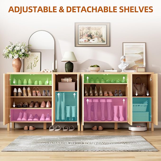 Vlsrka Shoe Cabinet Storage for Entryway with 3 Doors, Narrow Wooden Shoe Cabinet, Outdoor Hidden Shoe Storage for Entryway, Garage, Foyer, Hallway, Living Room