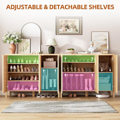 Vlsrka Shoe Cabinet Storage for Entryway with 3 Doors, Narrow Wooden Shoe Cabinet, Outdoor Hidden Shoe Storage for Entryway, Garage, Foyer, Hallway, Living Room