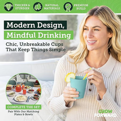 Grow Forward Premium Wheat Straw Cups - 13 & 20 oz Unbreakable BPA Free Hard Plastic Cups - Reusable Lightweight Plastic Drinking Glasses for Kitchen, Outdoor, Water, Camping, RV - Seascape