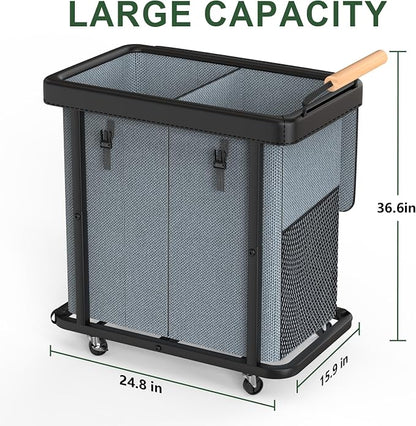190L (50 Gal) Extra Large Fashion Laundry Hamper 2 Section with Lid, Rolling Laundry Basket Hamper with Handle, Laundry Organizer Storage Cart with Sturdy Metal Frame for Laundry Room,Hotel,Gray