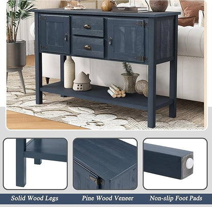 LKTART Solid Wood Farmhouse Console Table,Sofa Table with Storage Drawers and Shelves,Entryway Table for Entry Hallway Foyer,EasyAssembled (48" Navy Blue)