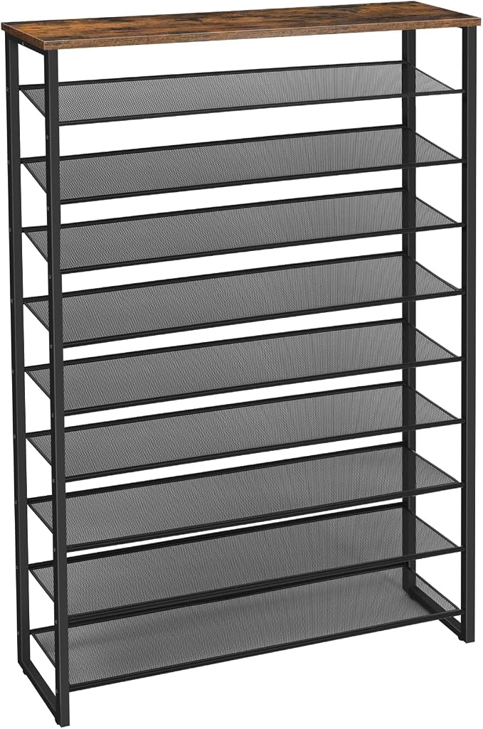HOOBRO 10-Tier Shoe Rack for Entryway, 39.4" L Shoe Storage Organizer, Large Capacity Shoe Shelf for Closet, Front Door Entrance, Hallway, Holds 45-50 Pairs of Shoes, Rustic Brown BF171XJ01