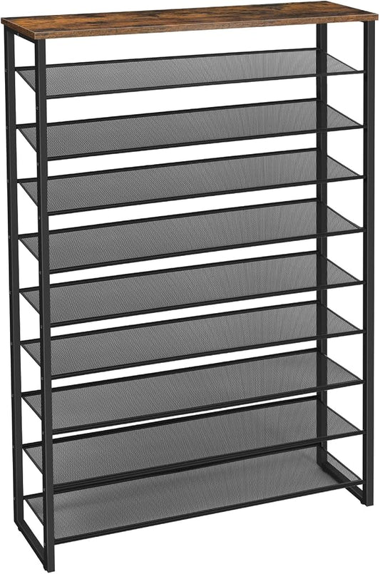 HOOBRO 10-Tier Shoe Rack for Entryway, 39.4" L Shoe Storage Organizer, Large Capacity Shoe Shelf for Closet, Front Door Entrance, Hallway, Holds 45-50 Pairs of Shoes, Rustic Brown BF171XJ01