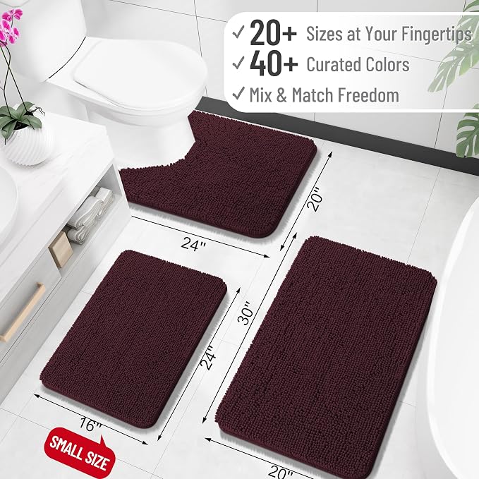 OLANLY Bathroom Rugs 35x24, Extra Soft Absorbent Chenille Bath Rugs, Rubber Backing Quick Dry, Machine Washable Bath Mats for Bathroom Floor, Tub and Shower, Home Decor Accessories, Black Cherry