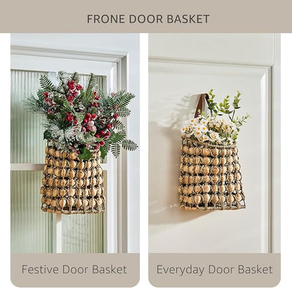 Wall Hanging Pocket Basket Portable Storage Basket Decorative Boho Mounted Organizer Dried Flower Plants Front Door Basket for Garden Farmhouse Home
