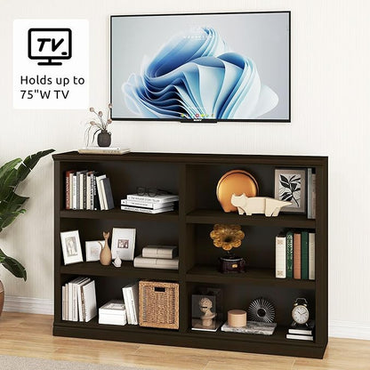 blini Bookshelf Double Wide 64 in 3-Tier 6 Cube Storage Organizer Wooden Bookcase for Bedroom and Home Office Decor Display