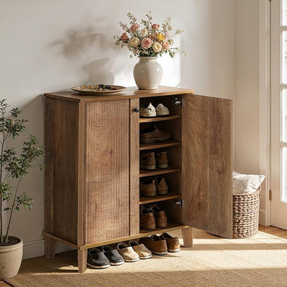 LITTLE TREE Shoe Cabinet with Doors, 5-Tier Shoe Cabinet for Entryway, Modern Farmhouse Entry Way Shoe Storage Cabinet with 3 Adjustable & Removable Shelves for Entrance, Living Room, Rustic Brown