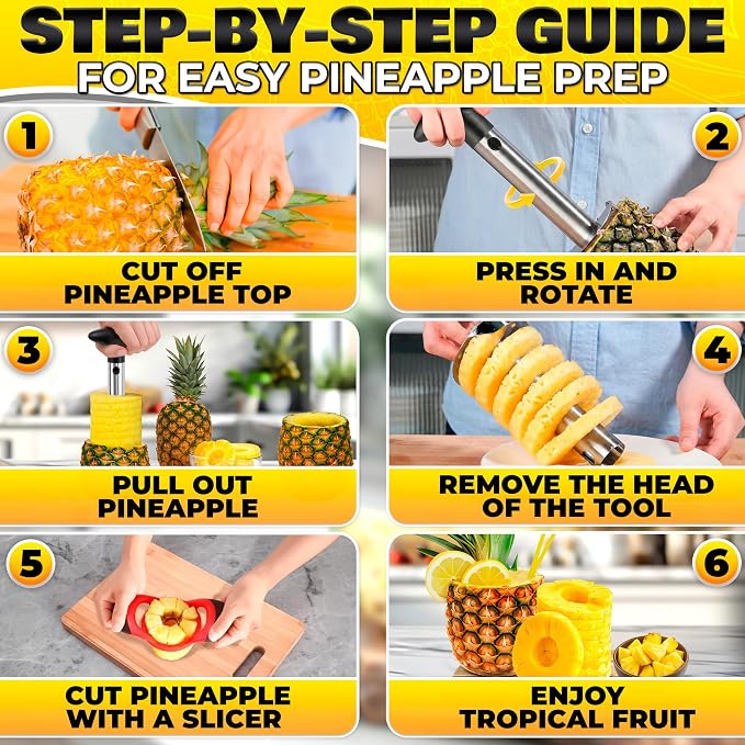 Pineapple Corer and Slicer, Apple Corer and Slicer Tool - Stainless Steel Fruit Cutter with Reinforced Thick Blade, Detachable Handle | Core Remover for Fresh Pineapple Rings, Diced Fruits and Apples