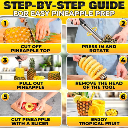 Pineapple Corer and Slicer, Apple Corer and Slicer Tool - Stainless Steel Fruit Cutter with Reinforced Thick Blade, Detachable Handle | Core Remover for Fresh Pineapple Rings, Diced Fruits and Apples