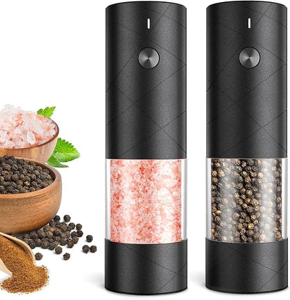 Rechargeable Salt and Pepper Grinder Set with LED Light, Adjustable Coarseness shakers, One-Hand Operation for Kitchen Appliances Christmas Gift Sets for Women(2 Pack Upgrade Black)