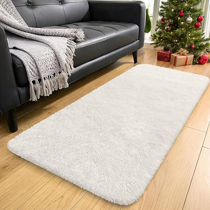 OLANLY 2x7 Machine Washable Runner Rugs for Hallway, Soft Fluffy Shaggy Bedside Rugs for Bedroom, Living Room, Indoor Floor Carpet for Kids Girls and Boys, Nursery Rooms, Home Decor Aesthetic, Ivory